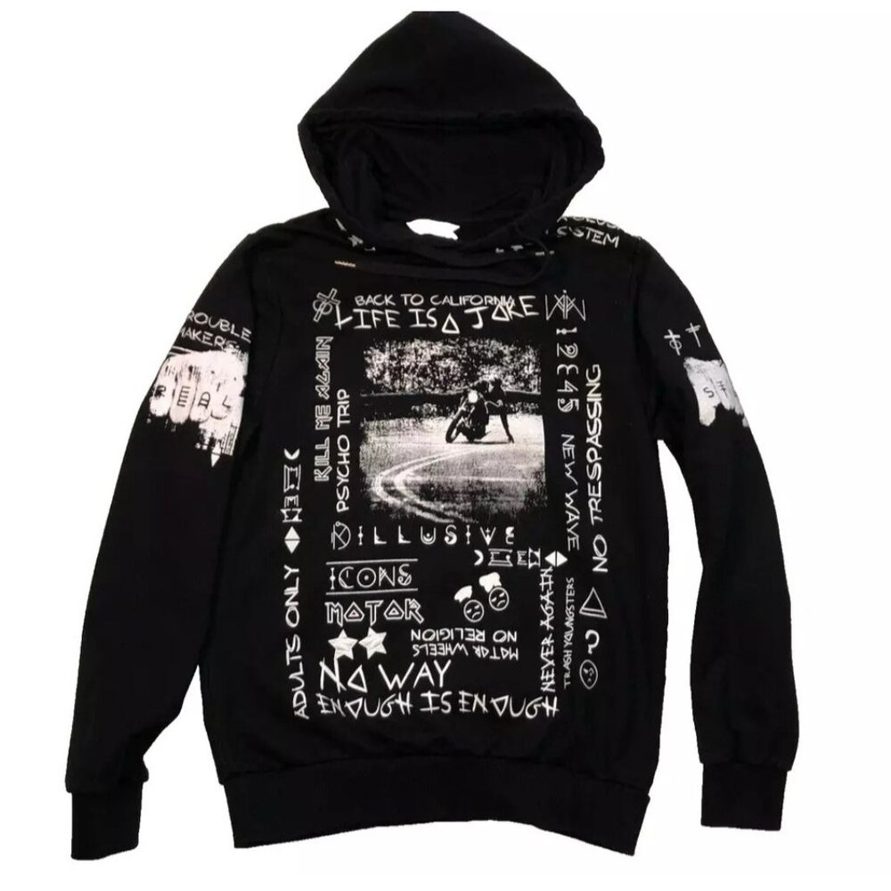 Eleven Paris Black Motorcycle Hoodie Sz S Life is A Joke No Trespassing Unisex